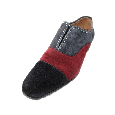 クリスチャンルブタン Christian louboutin スエード レザー ドレス シューズ キャップトゥ 切替 スリッポン 40 赤 黒 グレー メンズ メンズ